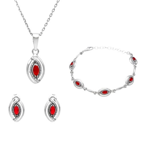 Komplet łezki z czerwonymi cyrkoniami srebro