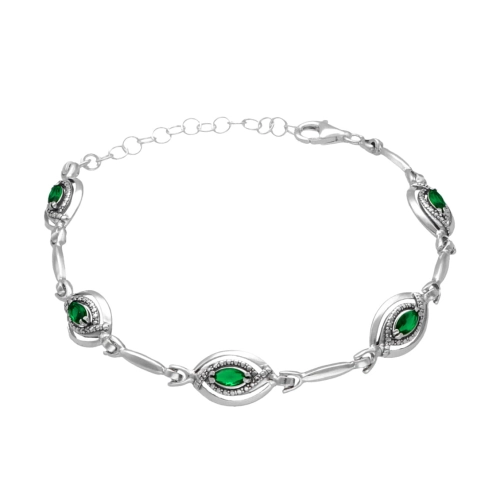 Bransoletka łezki z zieloną cyrkonią srebro