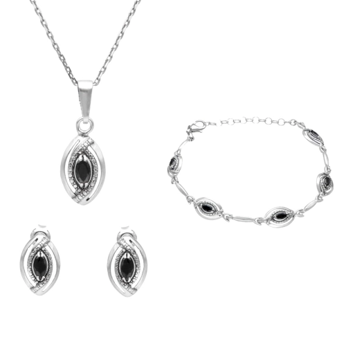 Komplet łezki z czarnymi cyrkoniami srebro