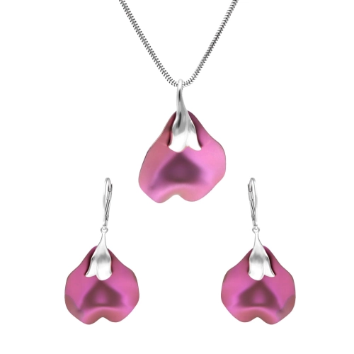 Komplet kwiat fioletowy tytan srebro