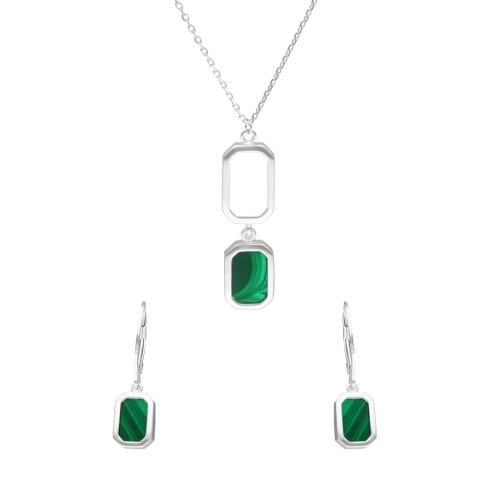 Komplet z malachitem srebro