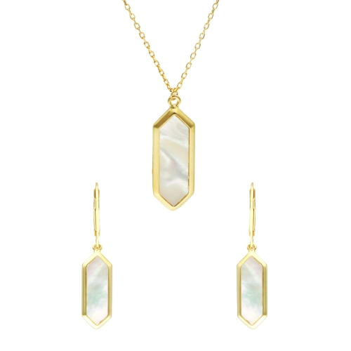 Komplet z masą perłową srebro pozłacane