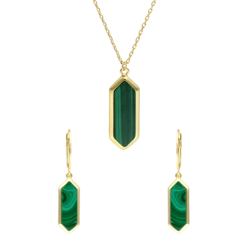 Komplet z malachitem srebro pozłacane