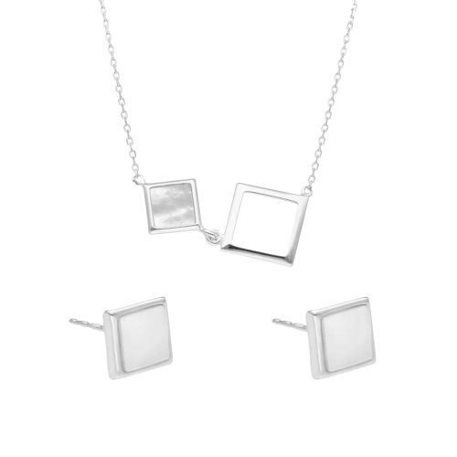 Komplet kwadrat z masą perłową srebro rodowane