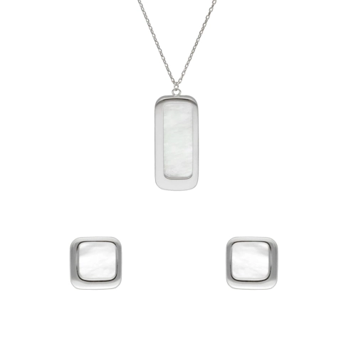 Komplet z masą perłową srebro rodowane