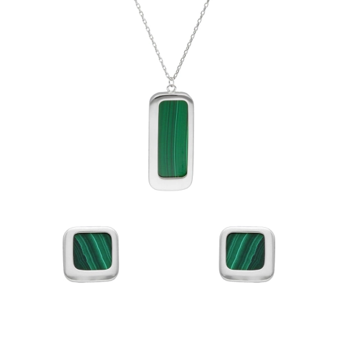 Komplet z malachitem srebro rodowane