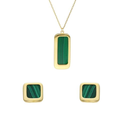 Komplet z malachitem srebro pozłacane
