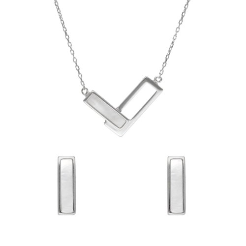 Komplet z masą perłową srebro rodowane