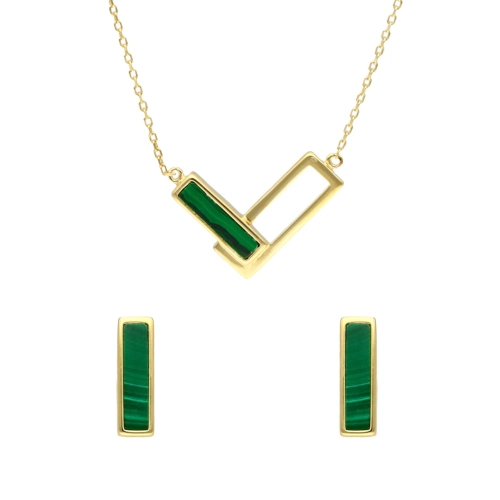 Komplet z malachitem srebro pozłacane