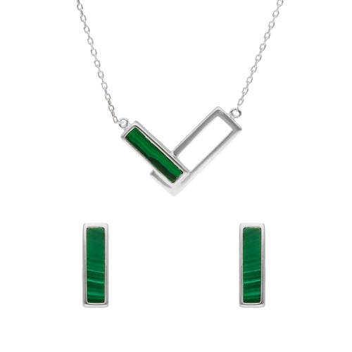 Komplet z malachitem srebro rodowane