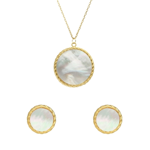 Komplet kółka z masą perłową srebro pozłacane