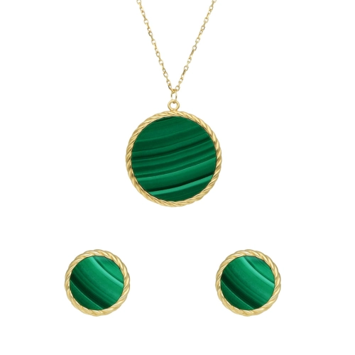 Komplet kółka z malachitem srebro pozłacane
