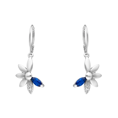 Kolczyki kwiat z szafirową cyrkonią srebro
