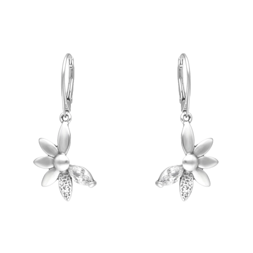 Kolczyki kwiat z białą cyrkonią srebro