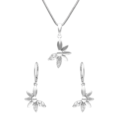 Komplet kwiaty z białą cyrkonią srebro