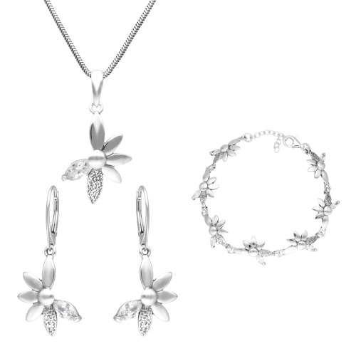 Komplet kwiaty z białą cyrkonią srebro