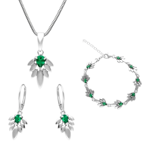 Komplet ze szmaragdową cyrkonią srebro
