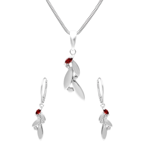 Komplet z burgundową cyrkonią srebro