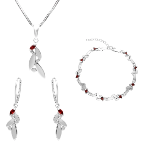 Komplet z burgundową cyrkonią srebro