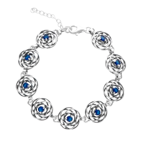 Bransoletka kółka z szafirową cyrkonią srebro