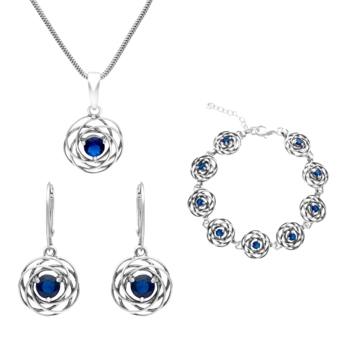 Komplet koła z szafirową cyrkonią srebro