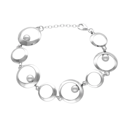 Bransoletka kółka z perłą srebro
