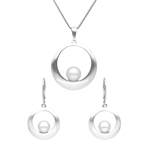 Efektowny komplet koła z perłą srebro