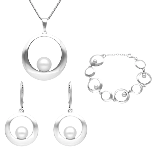 Efektowny komplet koła z perłą srebro
