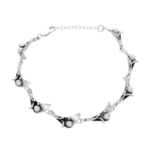 Bransoletka kalie z perłami srebro