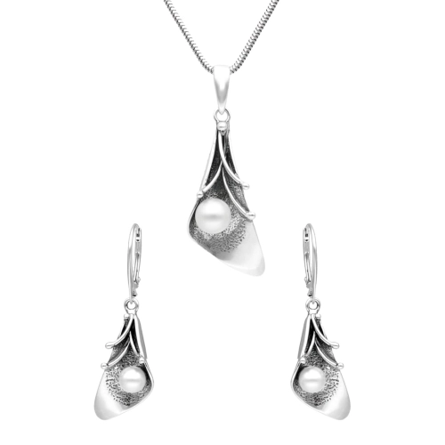 Komplet kalie z perłami srebro