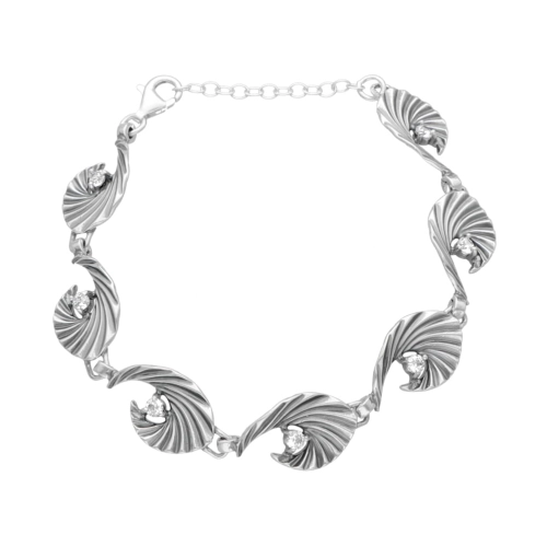 Bransoletka fale z białą cyrkonią srebro oksydowane