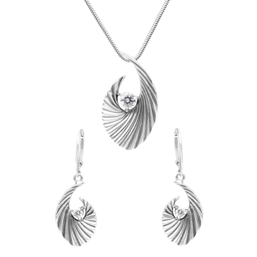 Komplet fale z białą cyrkonią srebro oksydowane