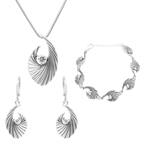 Komplet fale z białą cyrkonią srebro oksydowane