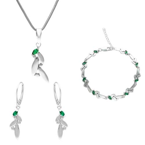 Komplet ze szmaragdową cyrkonią srebro