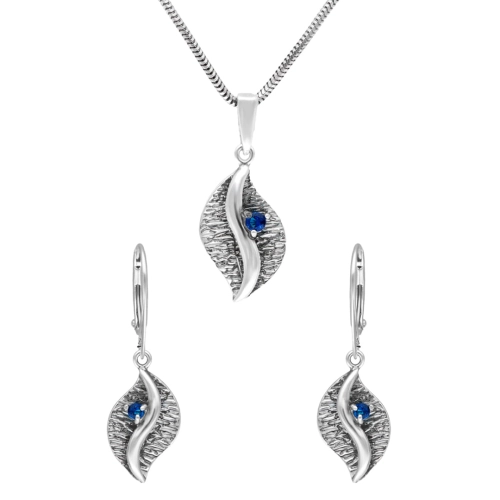 Komplet z szafirową cyrkonią srebro oksydowane