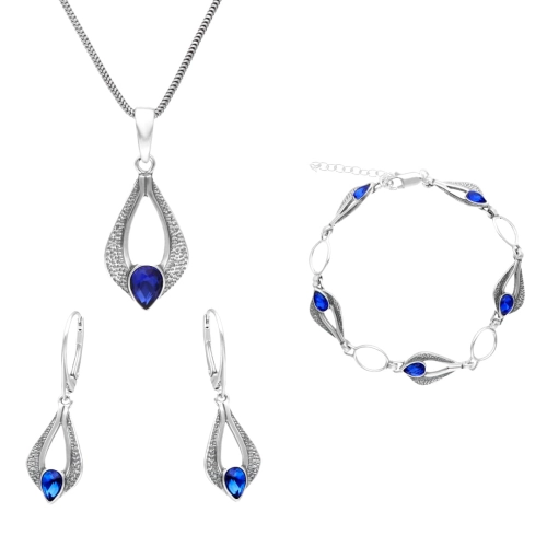 Komplet z szafirową cyrkonią srebro oksydowane