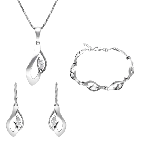 Komplet z białą cyrkonią srebro oksydowane