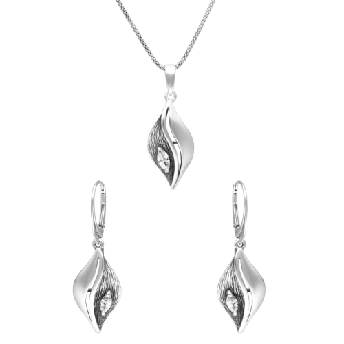 Komplet z białą cyrkonią srebro oksydowane