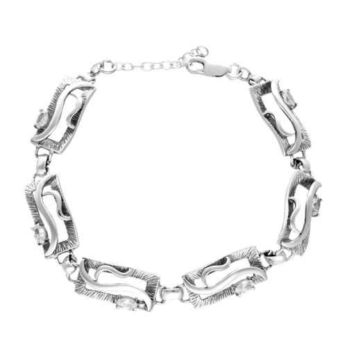 Bransoletka z białą cyrkonią srebro oksydowane