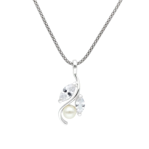 Wisior srebrny z perłą i cyrkoniami motyw roślinny