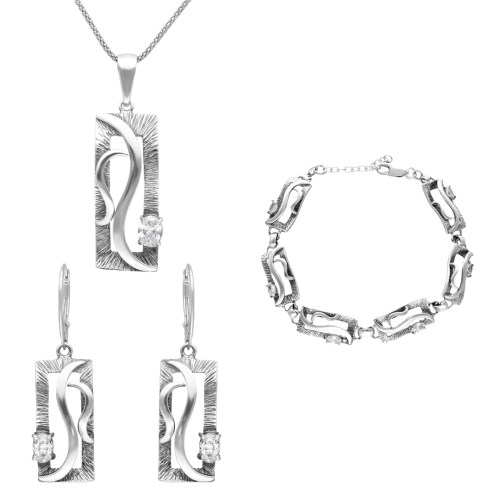 Komplet z białą cyrkonią srebro oksydowane