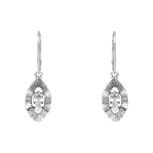 Kolczyki falowane z białą cyrkonią srebro oksydowane