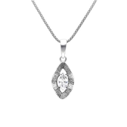 Wisior falowany z białą cyrkonią srebro oksydowane