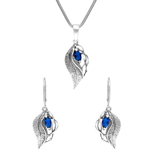 Komplet z szafirową cyrkonią srebro oksydowane