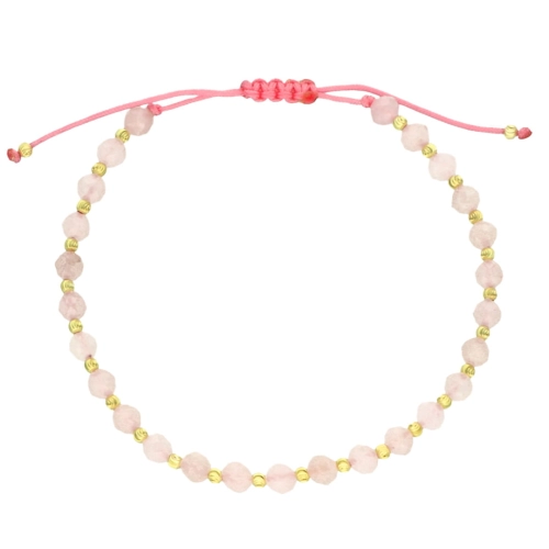 Bransoletka sznurkowa z kwarcem różowym pozłacana