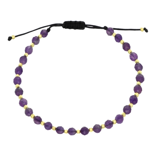 Bransoletka sznurkowa z ametystem pozłacana