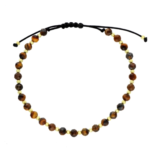 Bransoletka sznurkowa z tygrysim okiem pozłacana