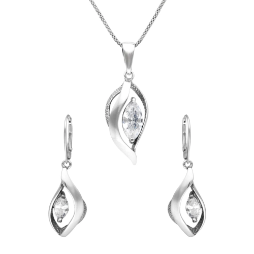 Komplet z białą cyrkonią srebro oksydowane