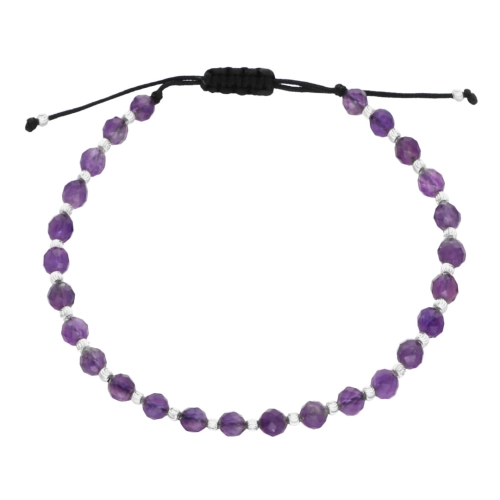 Bransoletka sznurkowa z ametystem srebro