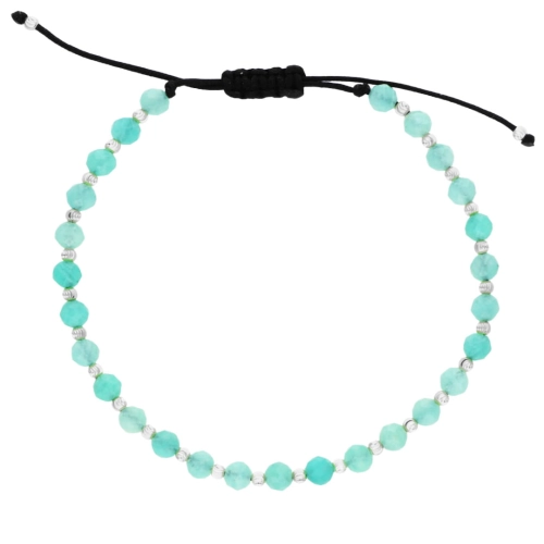 Bransoletka sznurkowa z amazonitem srebro